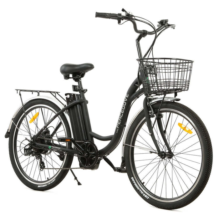 Ecotric 26inch Black Peacedove electric city bike with basket and rear rack-Ecotric