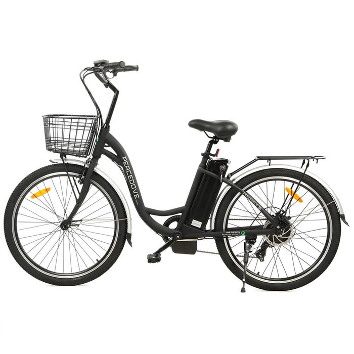 Ecotric 26inch Black Peacedove electric city bike with basket and rear rack-Ecotric