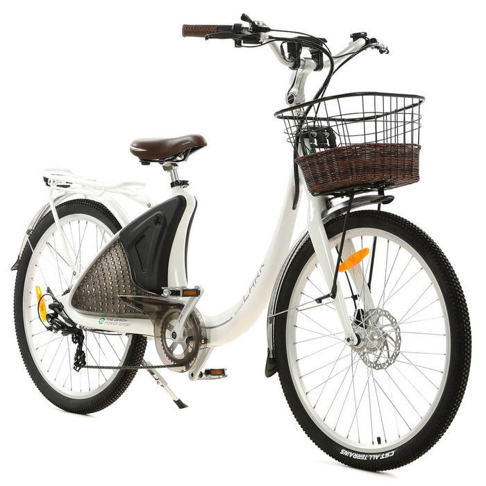 Ecotric 26inch White Lark Electric City Bike For Women with basket and rear rack-Ecotric