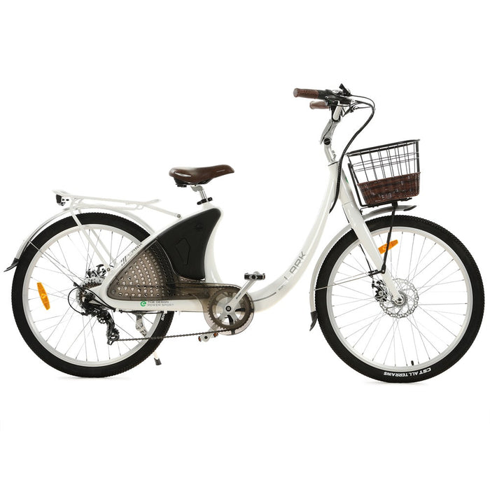 Ecotric 26inch White Lark Electric City Bike For Women with basket and rear rack-Ecotric