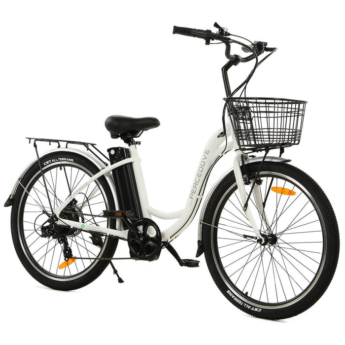 Ecotric 26inch White Peacedove electric city bike with basket and rear rack-Ecotric