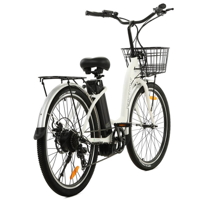 Ecotric 26inch White Peacedove electric city bike with basket and rear rack-Ecotric