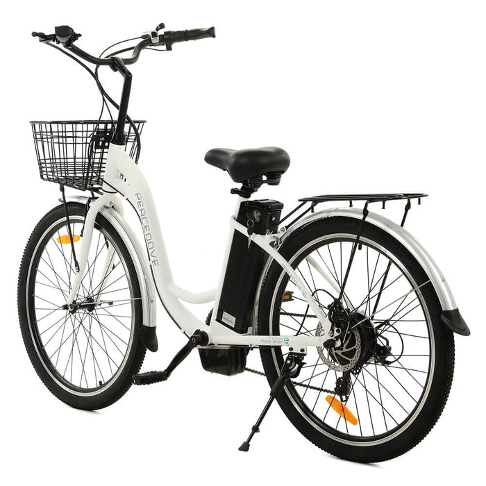 Ecotric 26inch White Peacedove electric city bike with basket and rear rack-Ecotric