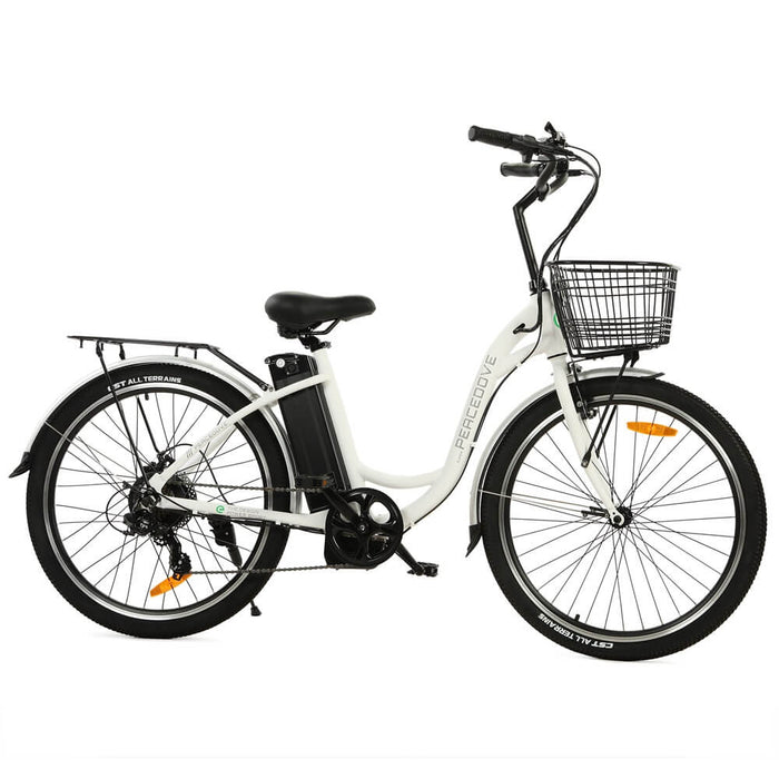 Ecotric 26inch White Peacedove electric city bike with basket and rear rack-Ecotric