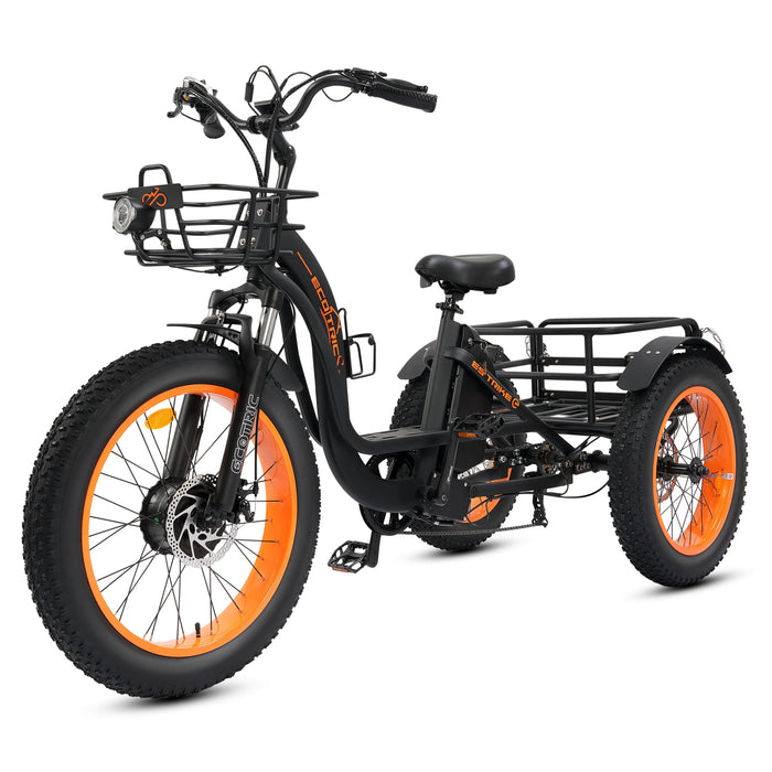 Ecotric 48V 24"x4.0 Front 20"x4.0 Rear Tires Tricycle electric bike with Front Basket + Rear Rack-Ecotric