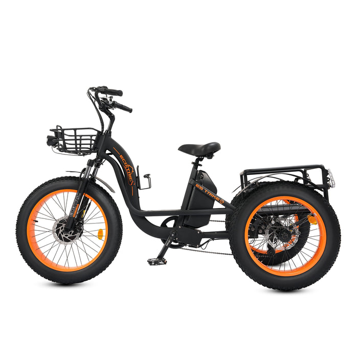 Ecotric 48V 24"x4.0 Front 20"x4.0 Rear Tires Tricycle electric bike with Front Basket + Rear Rack-Ecotric