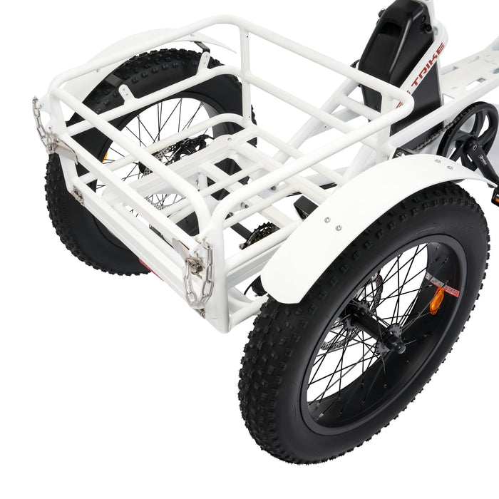 Ecotric 48V 24"x4.0 Front 20"x4.0 Rear Tires Tricycle electric bike with Front Basket + Rear Rack White-Ecotric