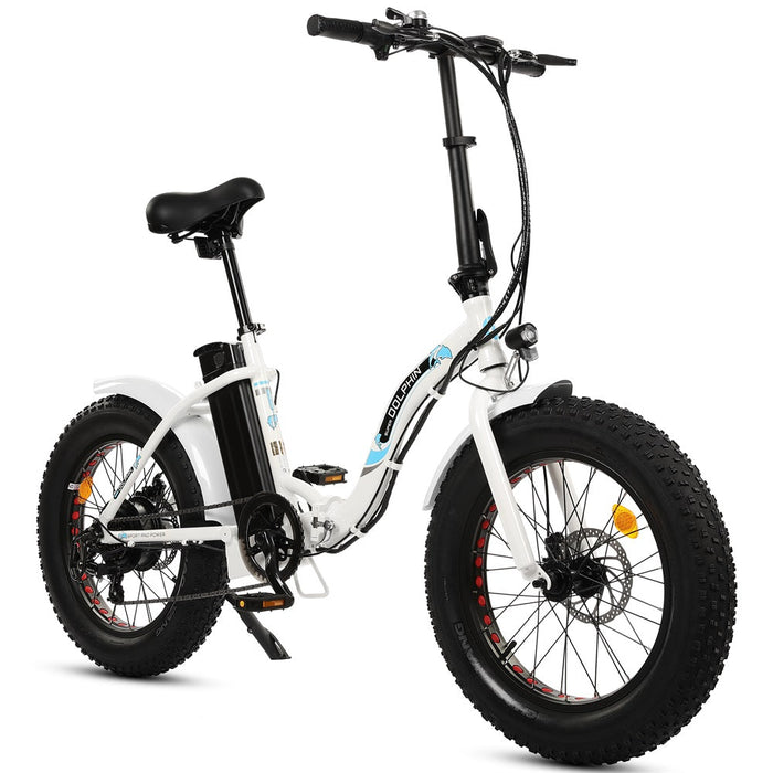 Ecotric Dolphin 20inch white portable and folding fat tire bike-Ecotric