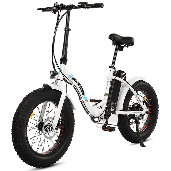 Ecotric Dolphin 20inch white portable and folding fat tire bike-Ecotric