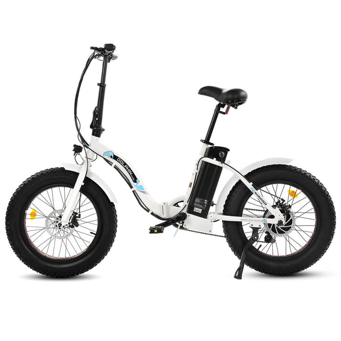 Ecotric Dolphin 20inch white portable and folding fat tire bike-Ecotric